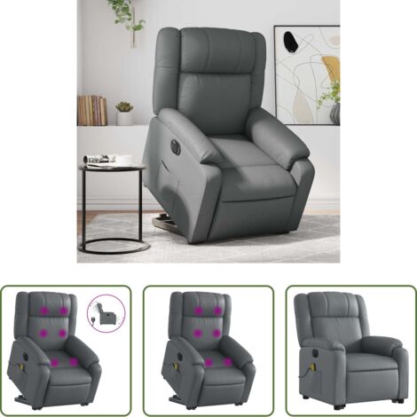 vidaXL Massaggio -  Poltrona Alzapersona Elettrica Reclinabile Grigio in Similpelle