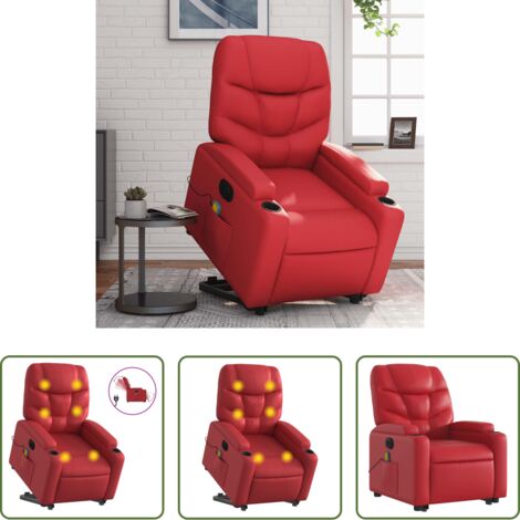 vidaXL Massaggio -  Poltrona Alzapersona Reclinabile Elettrica Rossa in Similpelle