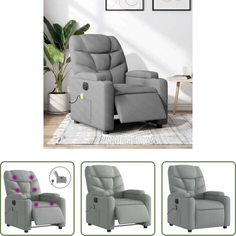 vidaXL Massaggio -  Poltrona Reclinabile Massaggio Elettrica Grigio Chiaro Tessuto