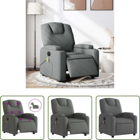 vidaXL Massaggio -  Poltrona Reclinabile Massaggio Elettrica Grigio Scuro Tessuto