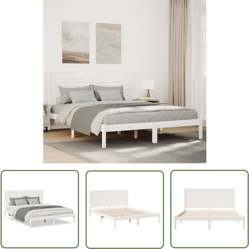 The Living Store - Vidaxl Massivholzbett Extra Lang Ohne Matratze Weiß 160x210 Cm