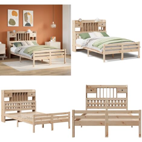 vidaXL Massivholzbett mit Regal ohne Matratze 135x190 cm Kiefer