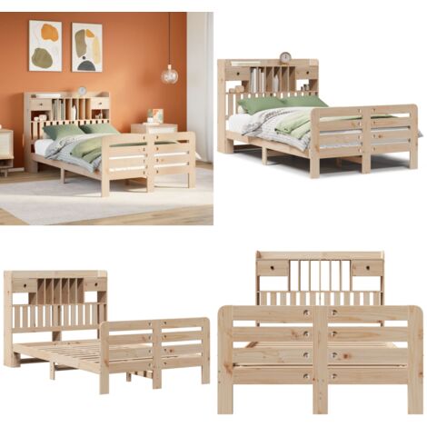 vidaXL Massivholzbett mit Regal ohne Matratze 135x190 cm Kiefernholz