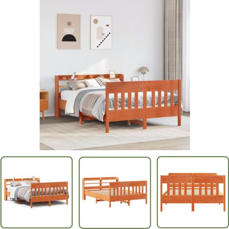 vidaXL Massivholzbett ohne Matratze Wachsbraun 135x190 cm Kiefernholz