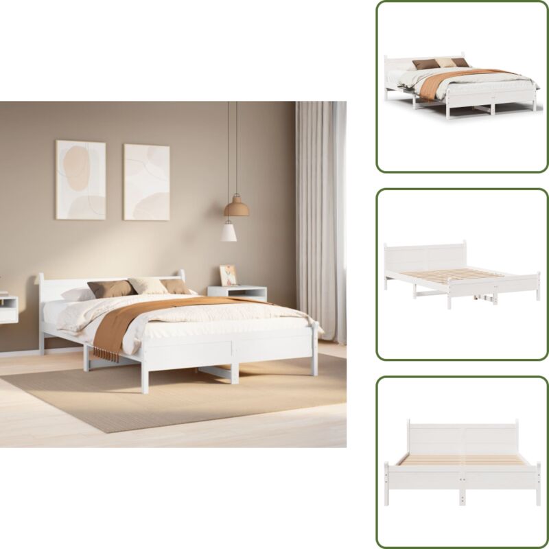 The Living Store - Vidaxl Massivholzbett Ohne Matratze Weiß 160x200 Kiefernholz