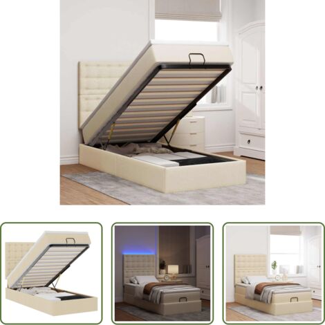 vidaXL Materasso a molle insacchettate -  Pouf Letto con Materasso e LED Crema 90x200 cm in Tessuto