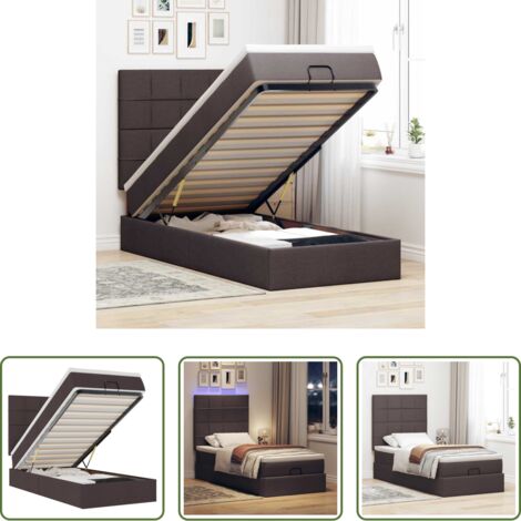 vidaXL Materasso a molle insacchettate -  Pouf Letto con Materasso e LED Marrone Scuro 90x200 cm Tessuto