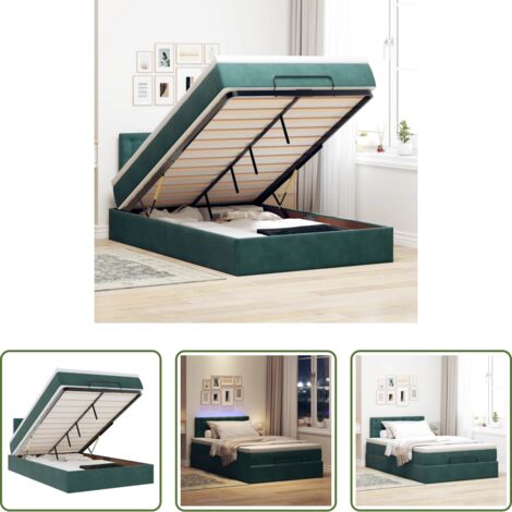 vidaXL Materasso a molle insacchettate -  Pouf Letto con Materasso e LED Verde Scuro 120x190cm in Velluto
