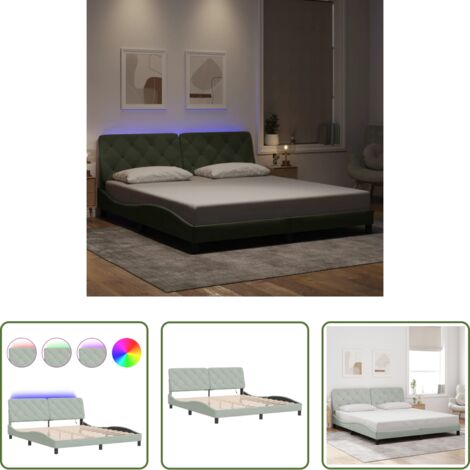 vidaXL Materasso -  Giroletto con LED senza Materasso Grigio Chiaro 180x200 cm in Velluto