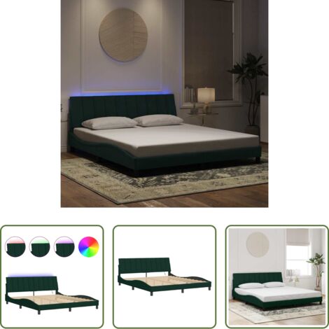 vidaXL Materasso -  Giroletto con LED senza Materasso Hanko Verde Scuro 180x200 cm in Velluto