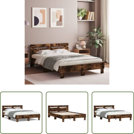vidaXL Materasso letto -  Giroletto con Testiera Rovere Fumo 120x200 cm Legno Multistrato