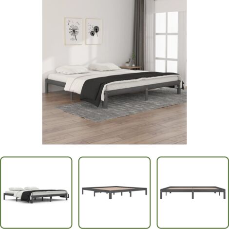 vidaXL Materasso letto -  Giroletto Grigio in Legno Massello di Pino 200x200 cm