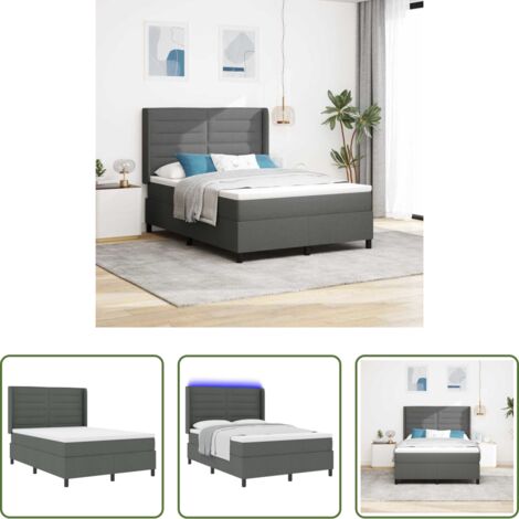 vidaXL Materasso matrimoniale -  Letto a Sorgente LED Grigio scuro 140 x 200 cm Tessuto