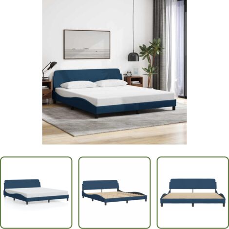 vidaXL Materasso per letto -  Giroletto con Testiera Dover Blu 180x200 cm Tessuto