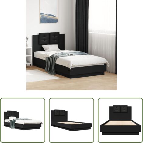 vidaXL Materasso per letto -  Giroletto con Testiera Nero 75x190 cm in Legno Multistrato