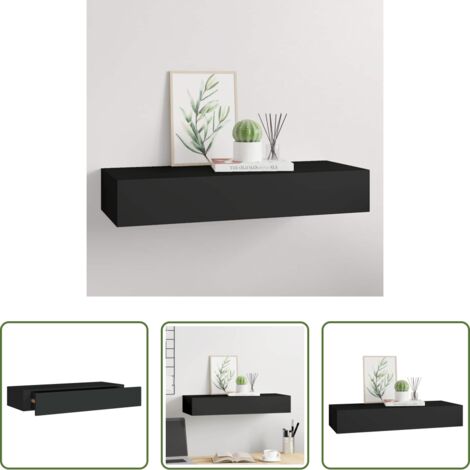 vidaXL MDF -  Scaffale con Cassetti da Parete Nero 60x23,5x10 cm in MDF