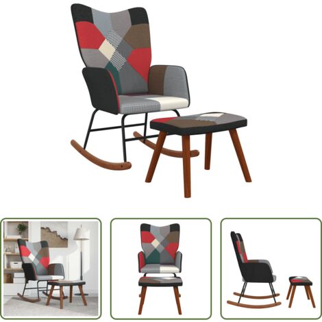 vidaXL Mecedora de tela -  Mecedora con taburete tela patchwork