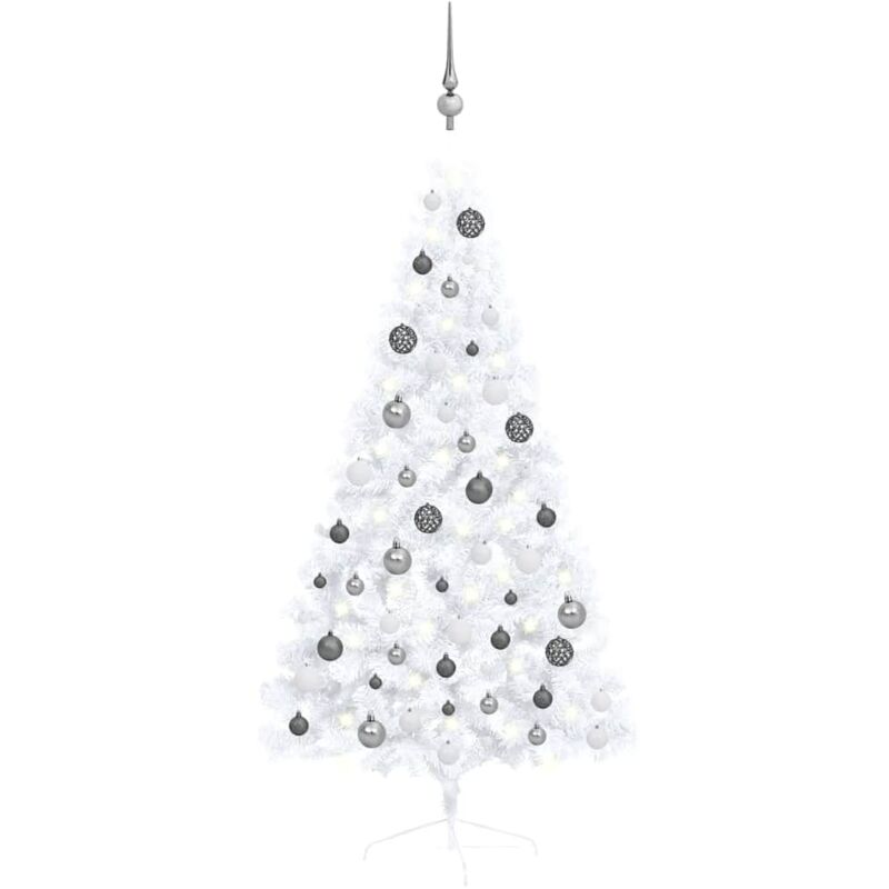 

Medio árbol de Navidad artificial con LED y bolas blanco 150 cm - Vidaxl