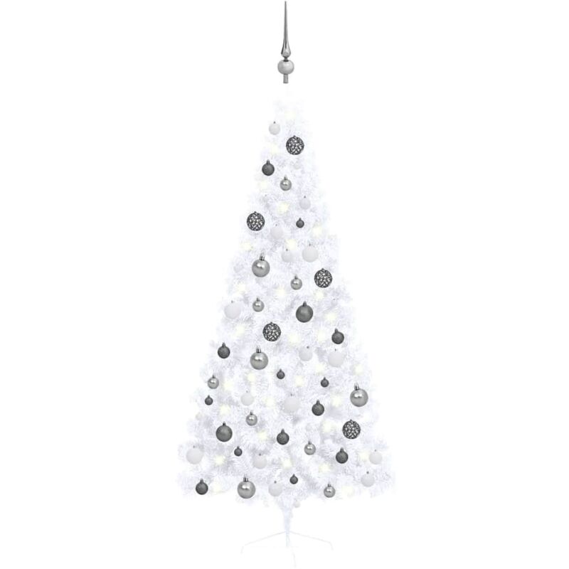 

Medio árbol de Navidad artificial con LED y bolas blanco 180 cm - Vidaxl