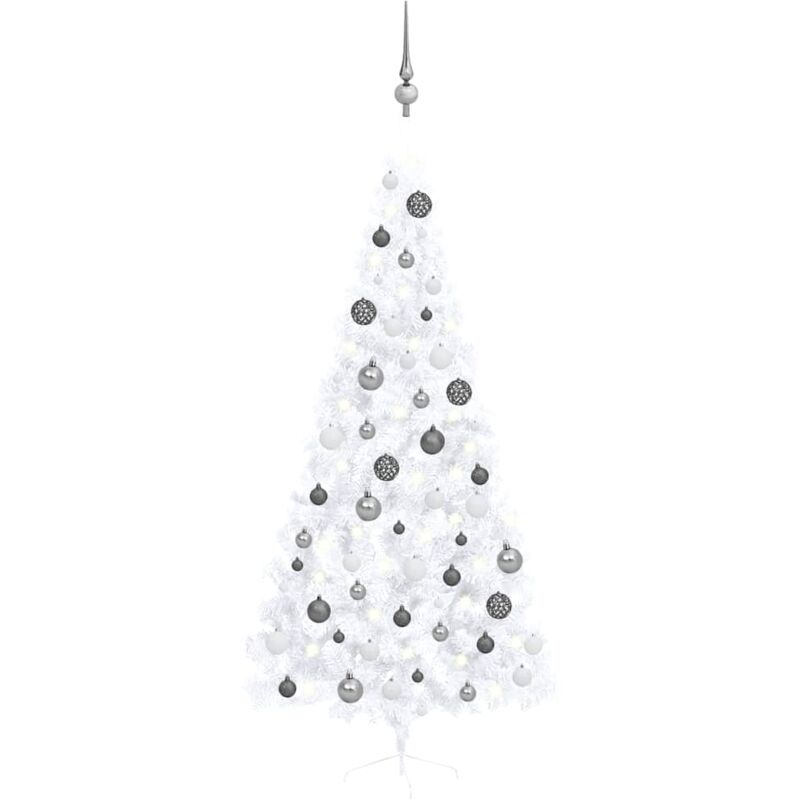 

Medio árbol de Navidad artificial con LED y bolas blanco 210 cm - Vidaxl