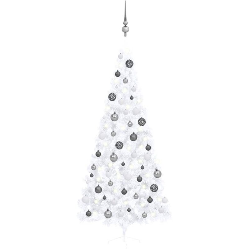 

Medio árbol de Navidad artificial con LED y bolas blanco 240 cm - Vidaxl