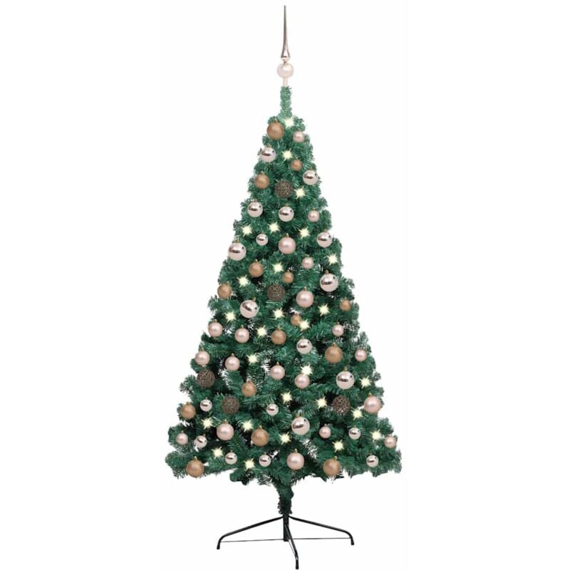 

Medio árbol de Navidad artificial con LED y bolas verde 120 cm - Vidaxl
