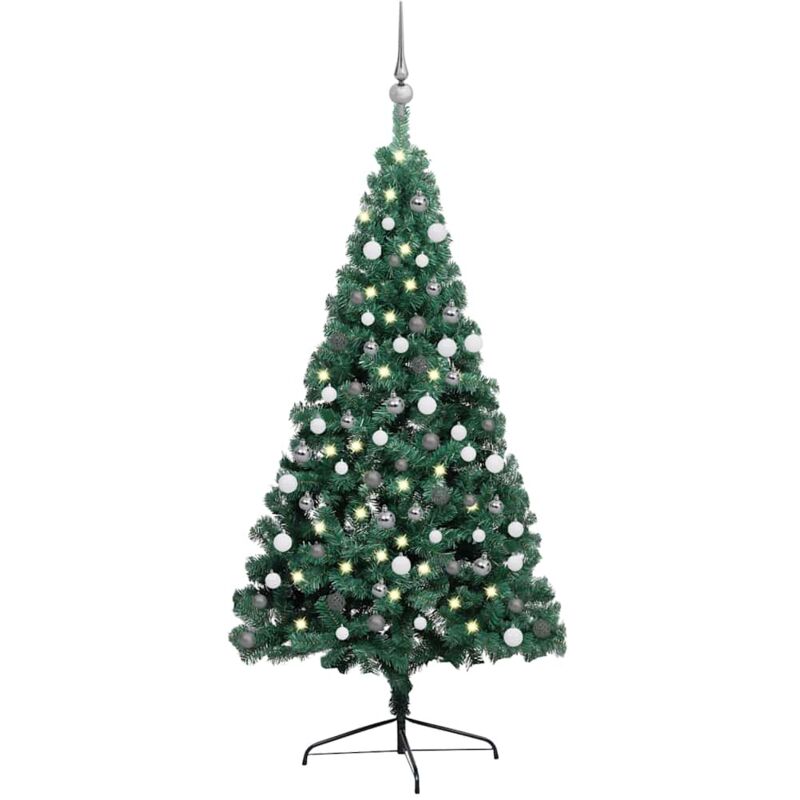 

Medio árbol de Navidad artificial con LED y bolas verde 180 cm - Vidaxl