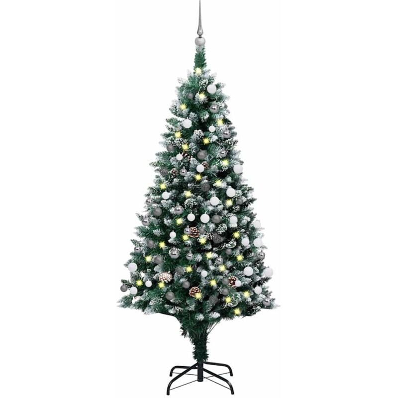 

Medio árbol de Navidad artificial LED, bolas y piñas 150 cm - Vidaxl