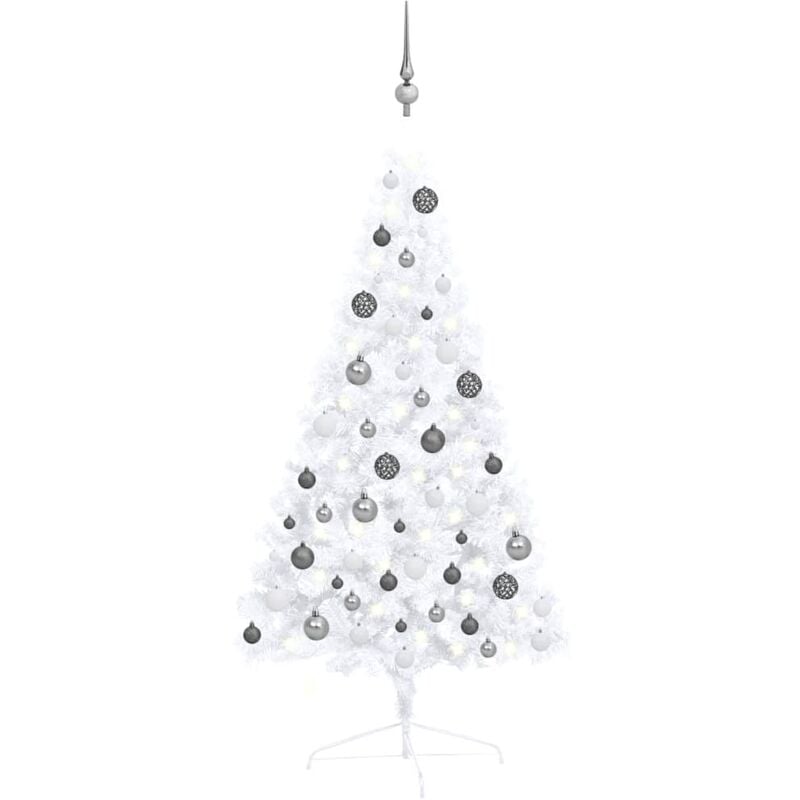 

Medio árbol de Navidad artificial LED y bolas blanco 120 cm - Vidaxl