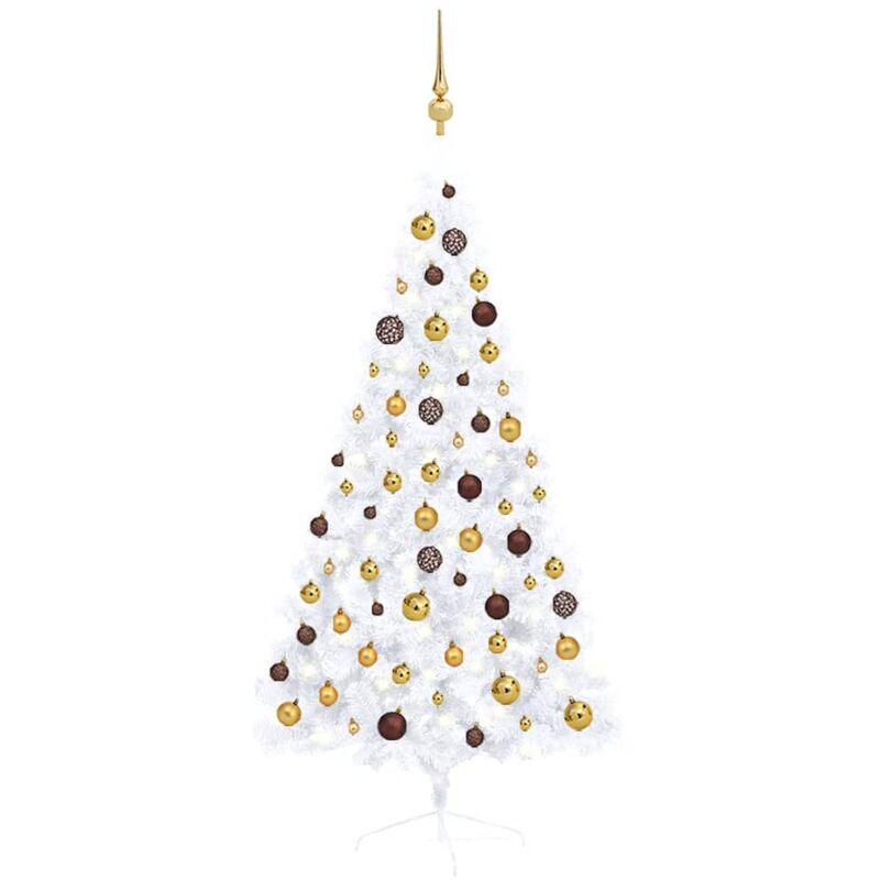 

Medio árbol de Navidad artificial LED y bolas blanco 150 cm - Vidaxl