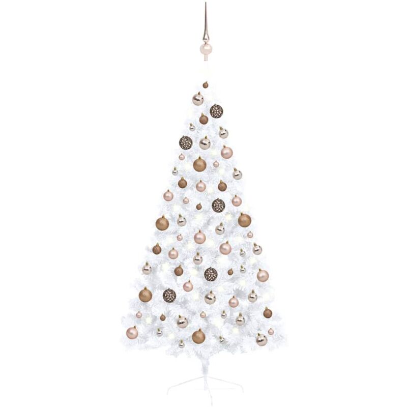 

Medio árbol de Navidad artificial LED y bolas blanco 150 cm - Vidaxl