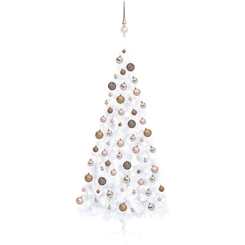 

Medio árbol de Navidad artificial LED y bolas blanco 210 cm - Vidaxl