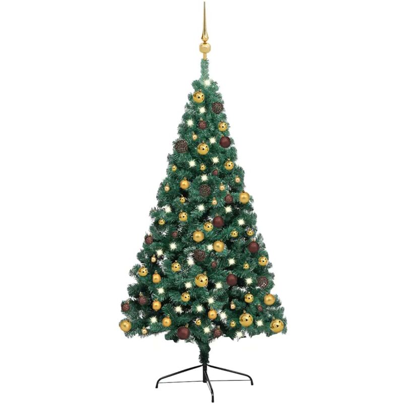 

Medio árbol de Navidad artificial LED y bolas verde 240 cm - Vidaxl