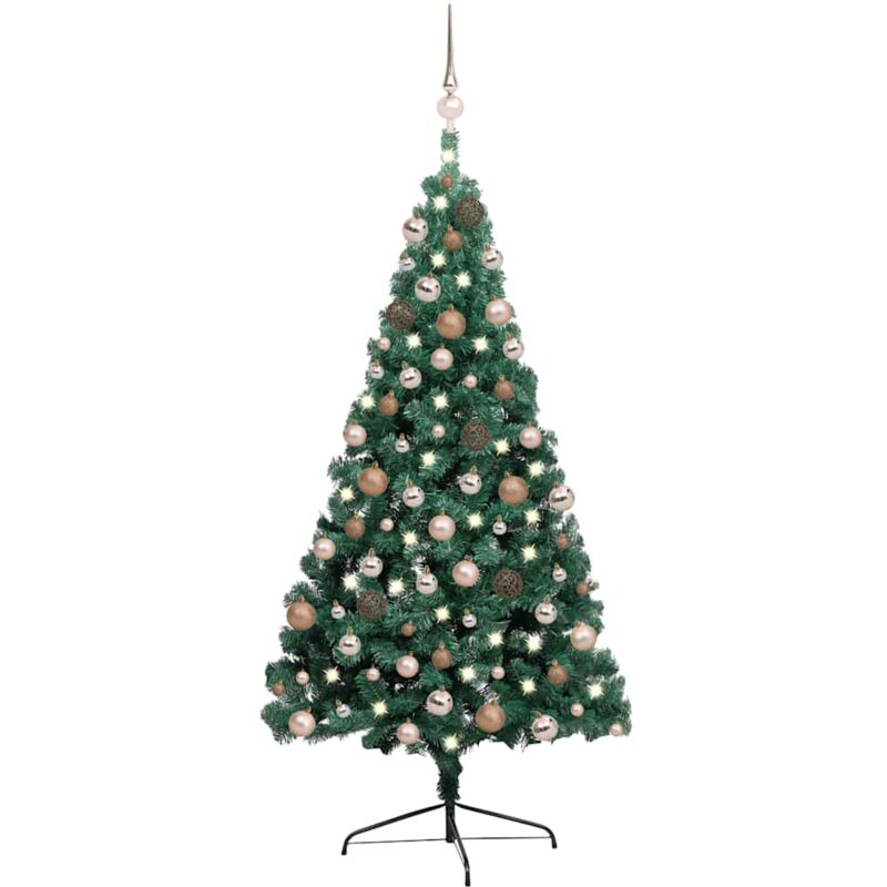 

Medio árbol de Navidad artificial LED y bolas verde 240 cm - Vidaxl