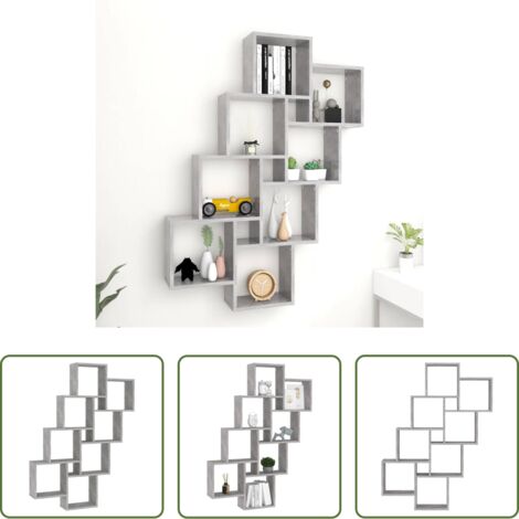 vidaXL Mensola cubica -  Mensola Parete Cubo Grigio Cemento 90x15x119 Legno Multistrato