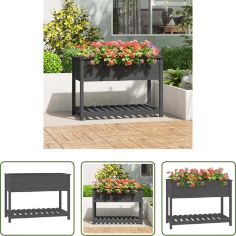 vidaXL Mensola -  Fioriera con Mensola Grigia 111,5x54x81 cm Legno Massello Pino