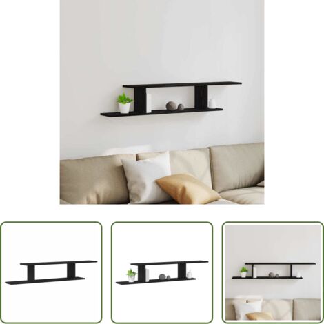 vidaXL Mensola in legno -  Mensola per TV da fissare a muro Rovere Nero 125 x 18 x 23 cm