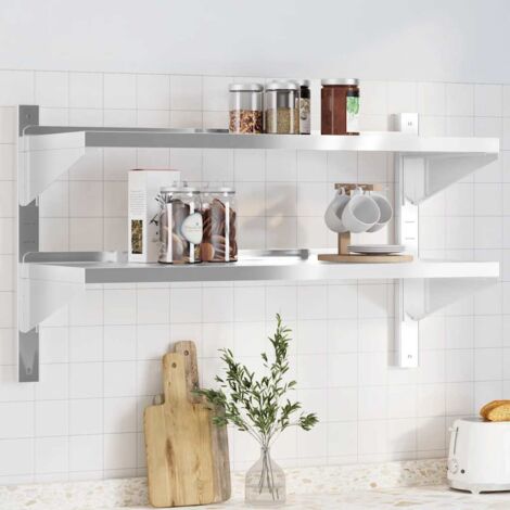vidaXL Mensola Muro 2 Ripiani 100x40x60cm Argento Acciaio Inossidabile
