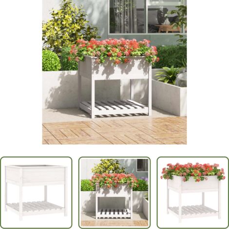 vidaXL Mensola per piante -  Fioriera con Mensola Bianca 82,5x82,5x81 cm Legno Massello Pino