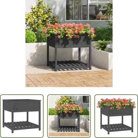 vidaXL Mensola per piante -  Fioriera con Mensola Grigia 82,5x82,5x81 cm Legno Massello Pino