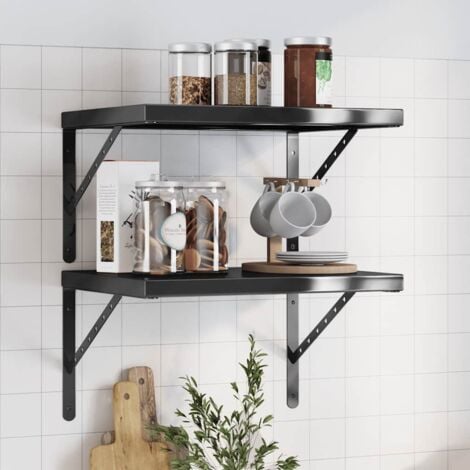 vidaXL Mensole a Muro 2 pz 50x40 cm Nero in Acciaio Inossidabile