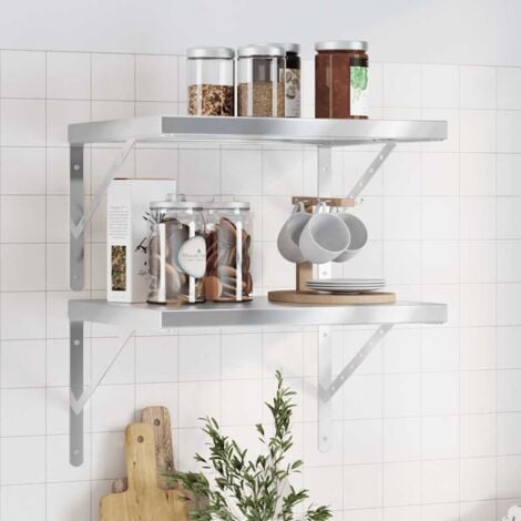 vidaXL Mensole a Muro 2 pz 50x40x3 cm Argento in Acciaio Inossidabile