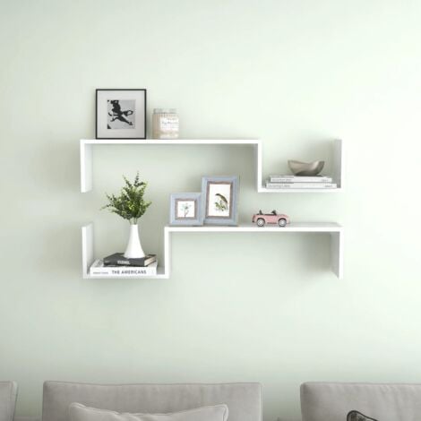 vidaXL Mensole a Muro 2 pz Bianco Lucido 100x15x20cm Legno Multistrato