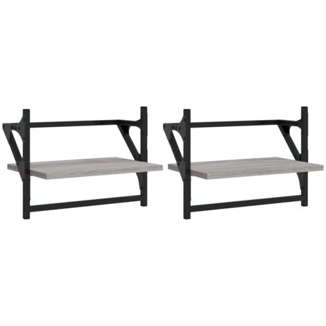 vidaXL Mensole a Parete con Aste 2pz Grigio Sonoma 40x25x30 cm