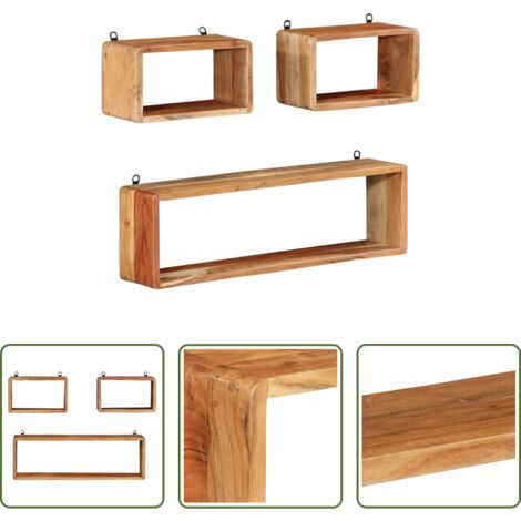 vidaXL Mensole cubiche -  Set Mensole Cubiche da Parete 3 pz in Legno Massello di Acacia