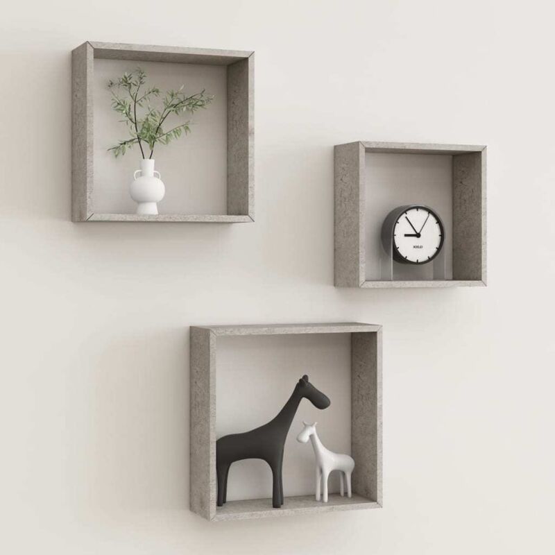 Mensole A Cubo Da Parete 3 Pz Grigio Cemento Vidaxl