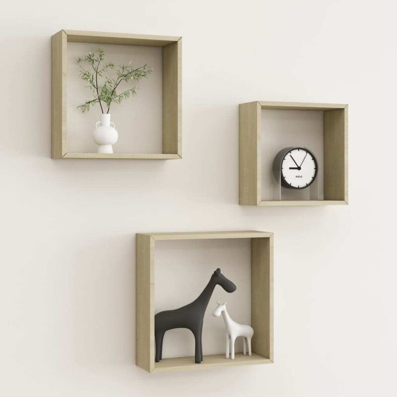 Mensole A Cubo Da Parete 3 Pz Rovere Sonoma Vidaxl