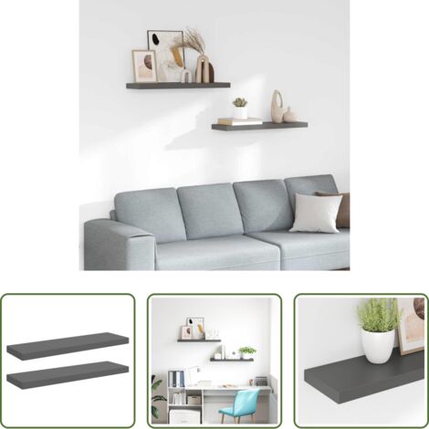 vidaXL Mensole da parete -  Scaffali a Parete 2 pz Grigio Lucido 80x23,5x3,8 cm in MDF