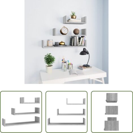 vidaXL Mensole grigio sonoma -  Mensole Espositive a Parete 3pz Grigio Sonoma Legno Multistrato