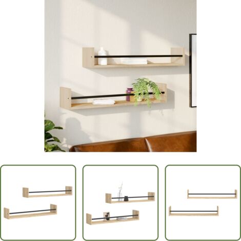 vidaXL Mensole in acciaio -  Mensole a Parete con Aste 2pz Rovere Sonoma 80x16x14 cm